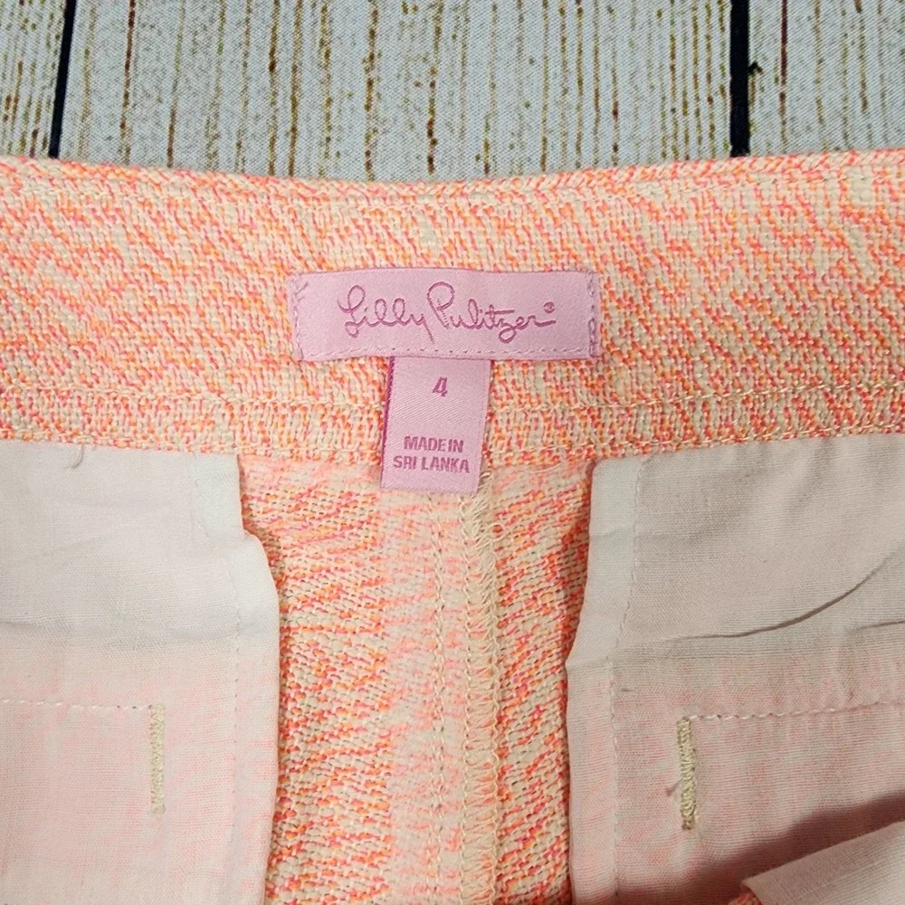 Lilly Pulitzer Shorts Womens Size 4 Orange &‎ Beige, Fringe Detail
